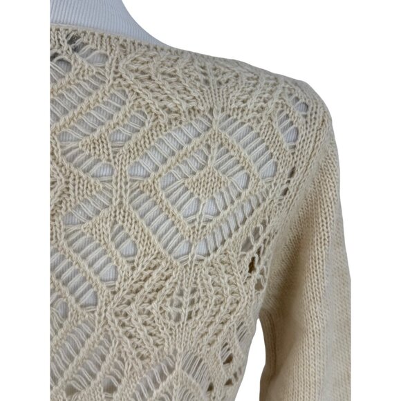 Vintage 90s Bianca B Cream Beige Knit Crochet Back Sweater Y2K Made In Italy M - Picture 7 of 13